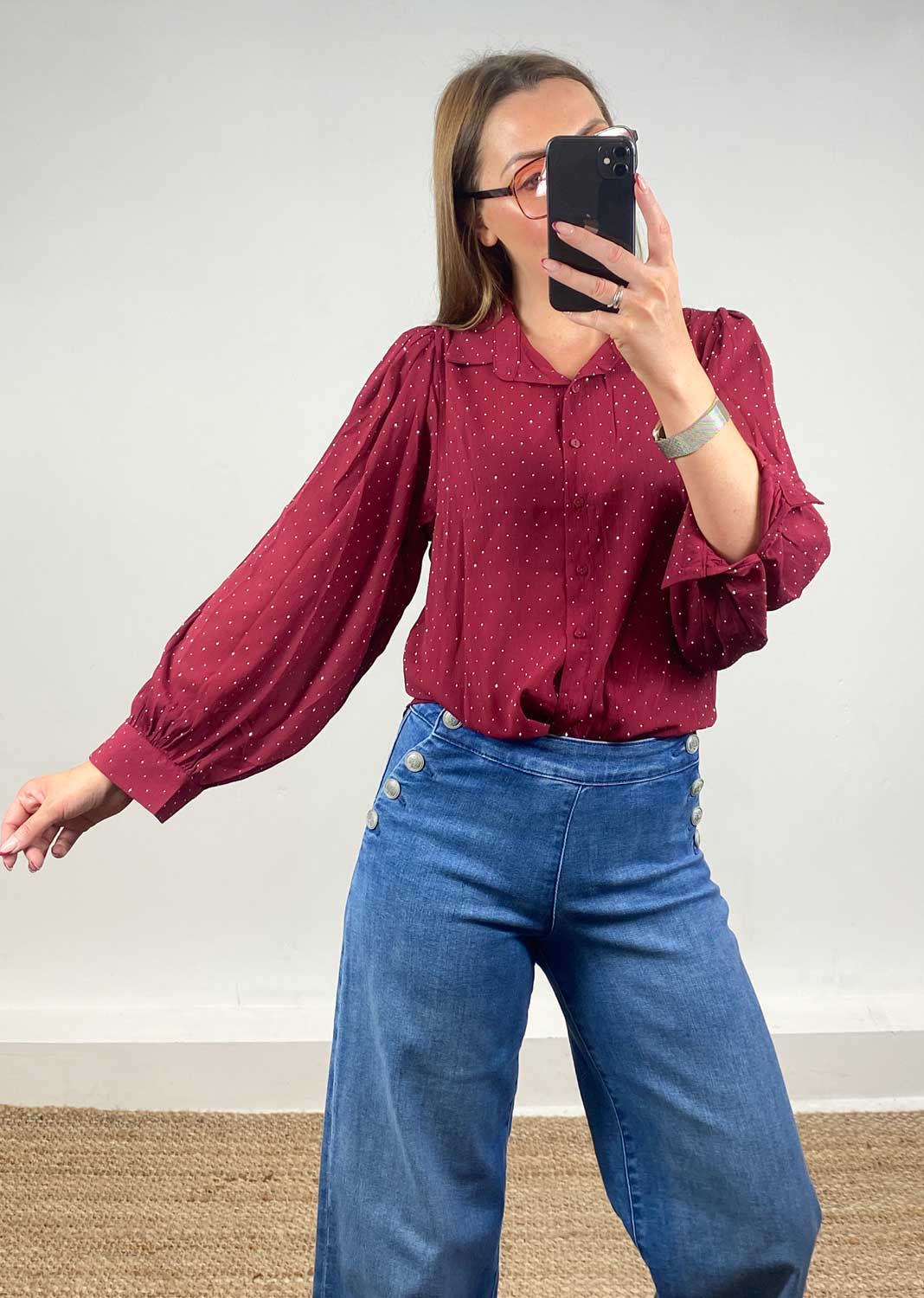 Lara Studded Blouse Burgundy