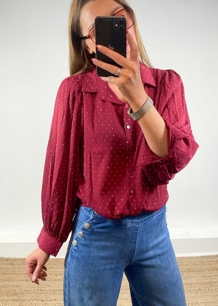 Lara Studded Blouse Burgundy