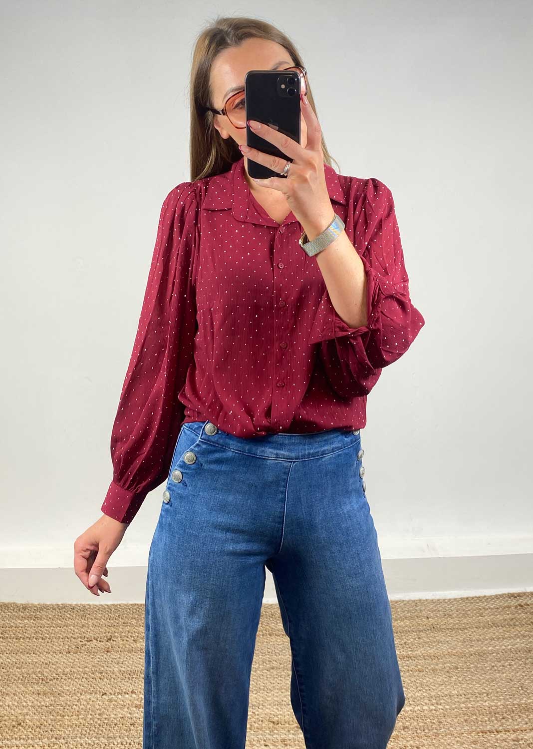Lara Studded Blouse Burgundy