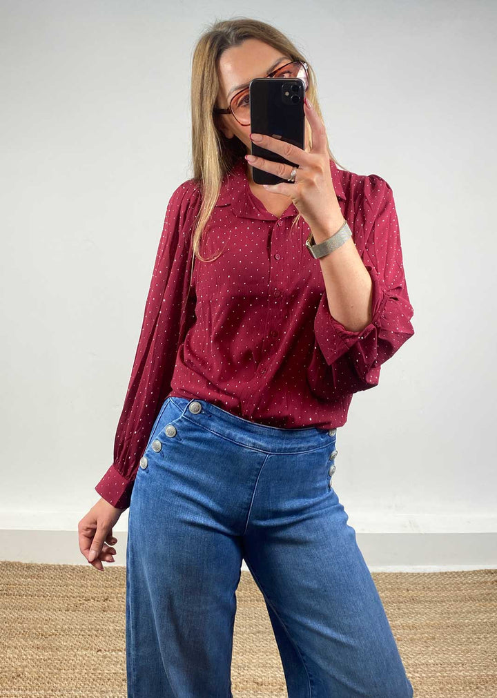Lara Studded Blouse Burgundy