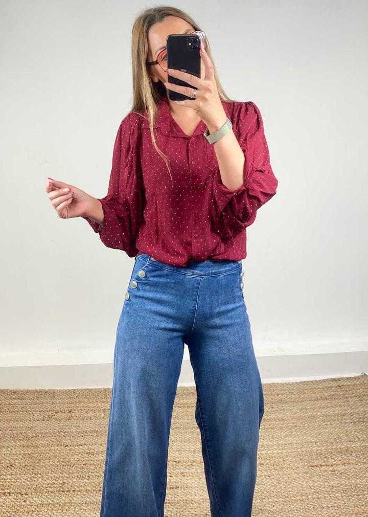 Lara Studded Blouse Burgundy