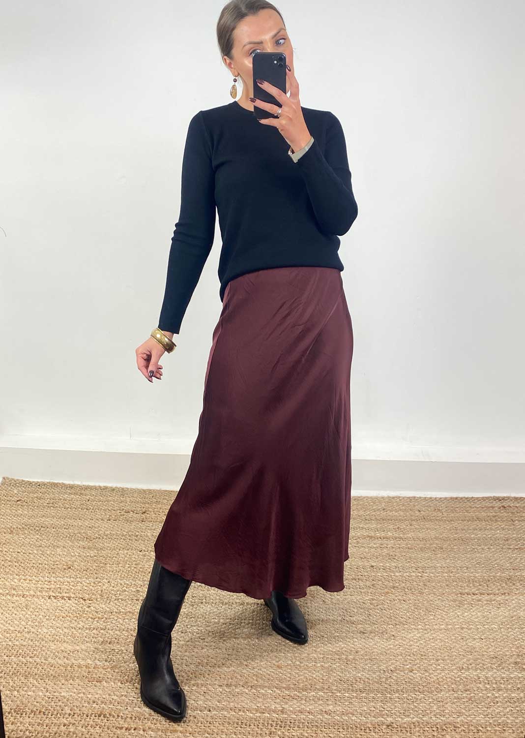 Sansi Silky Skirt Burgundy