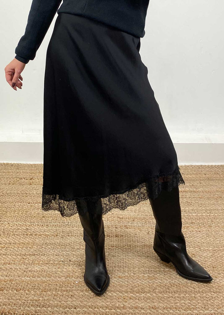 Serena Lace Slip Skirt Black
