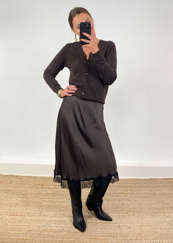 Serena Lace Slip Skirt Chocolate