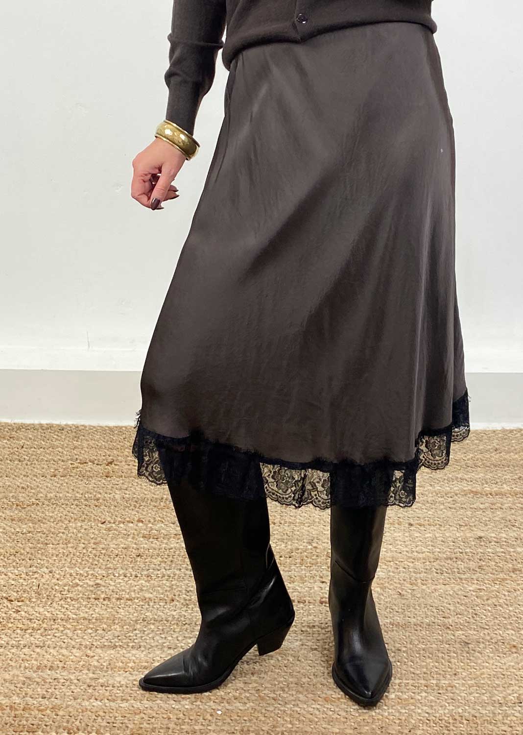 Serena Lace Slip Skirt Chocolate
