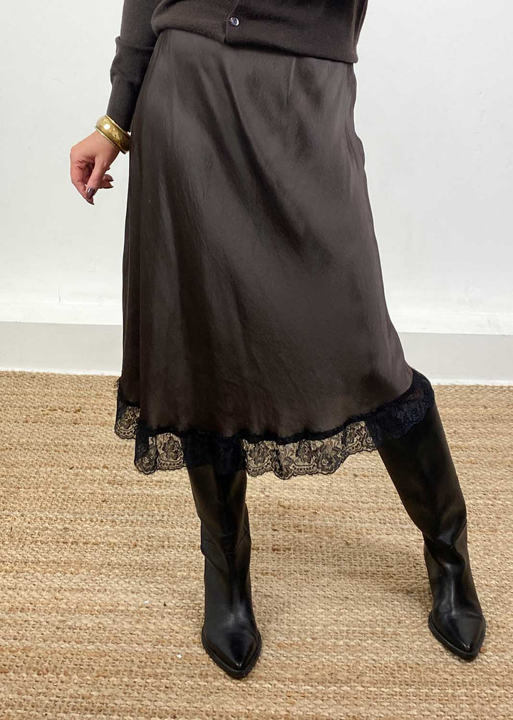 Serena Lace Slip Skirt Chocolate