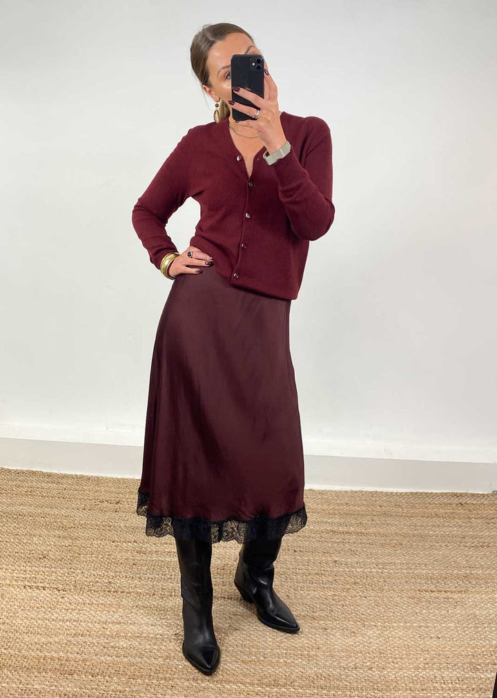 Serena Lace Slip Skirt Burgundy