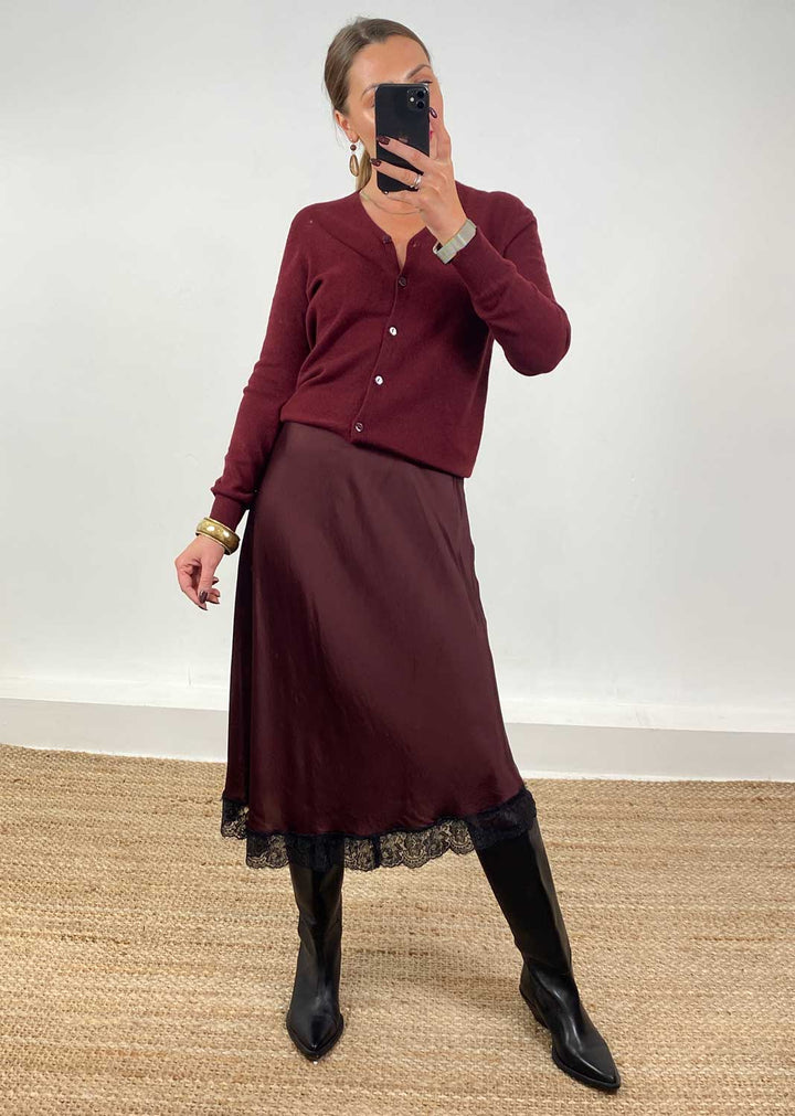 Serena Lace Slip Skirt Burgundy