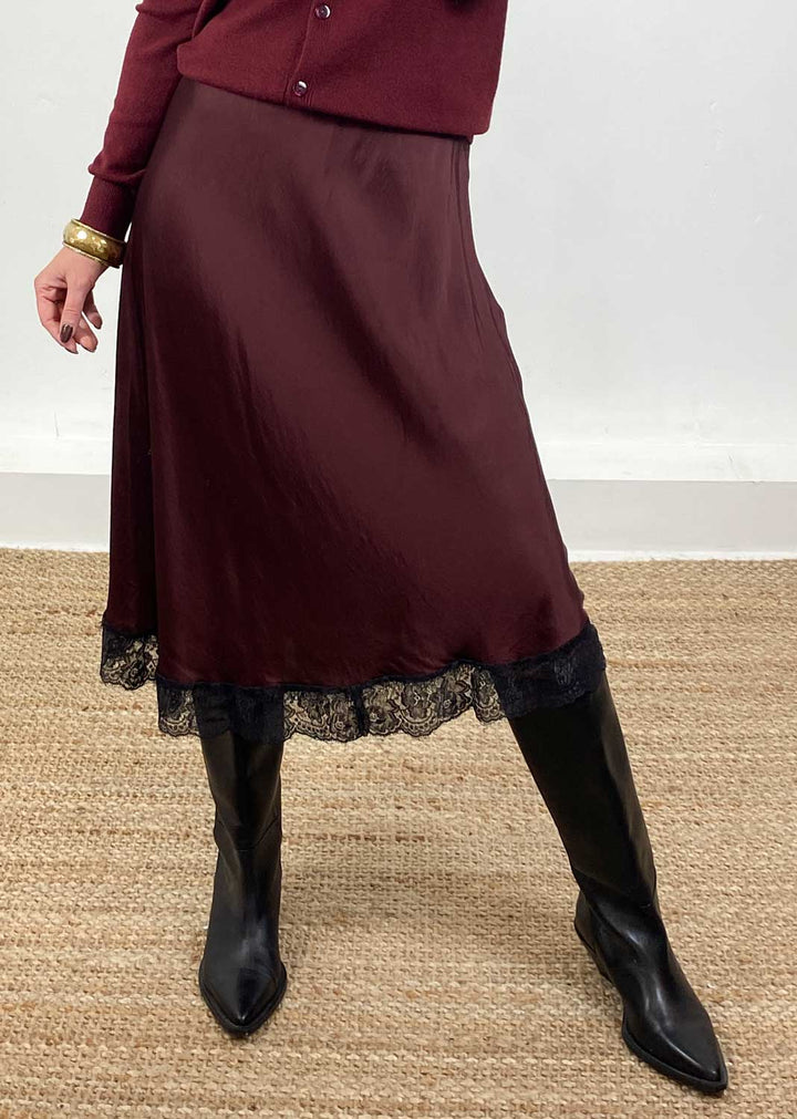 Serena Lace Slip Skirt Burgundy