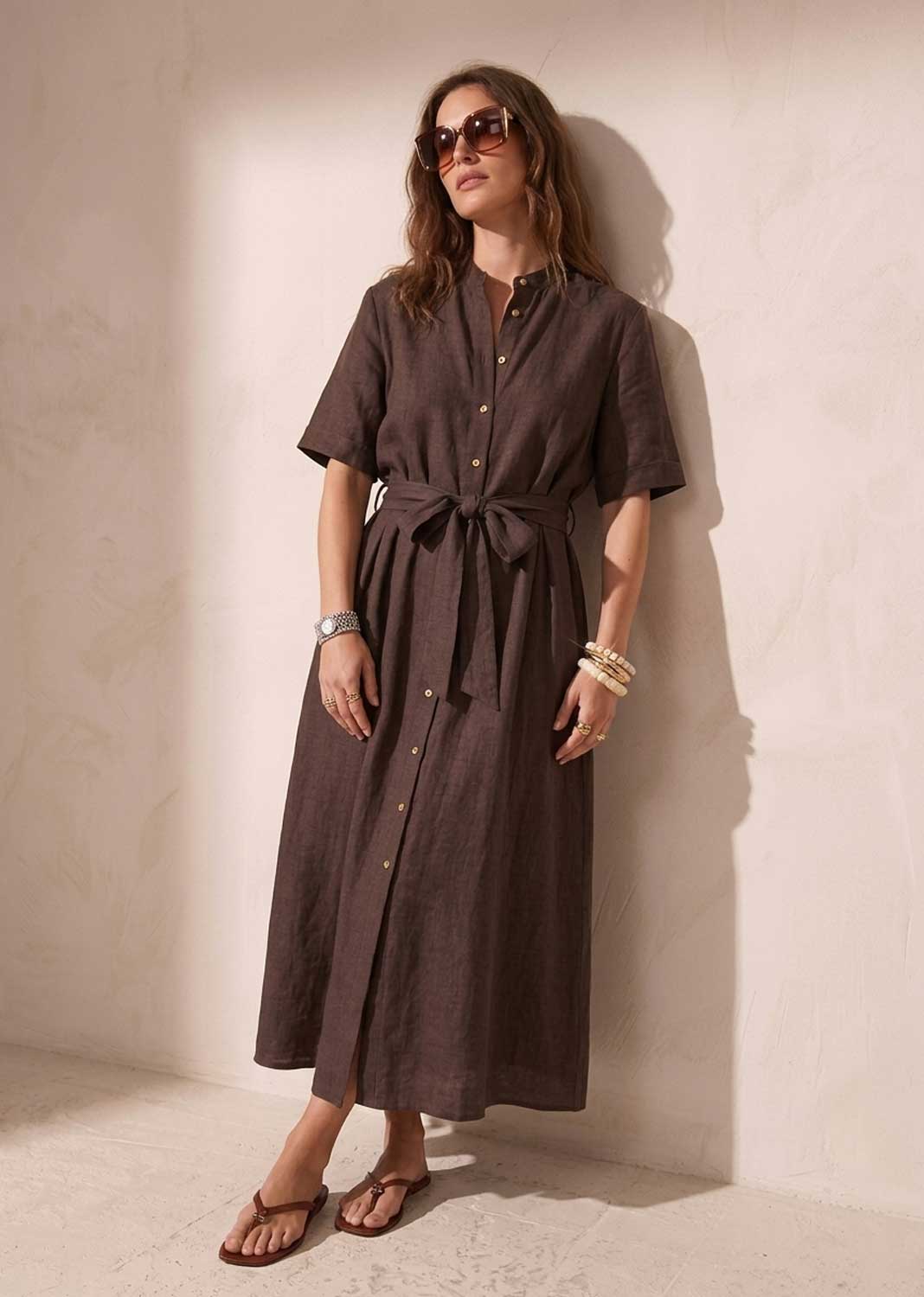 Brown Premium Linen Maxi Dress – Bond Boutique