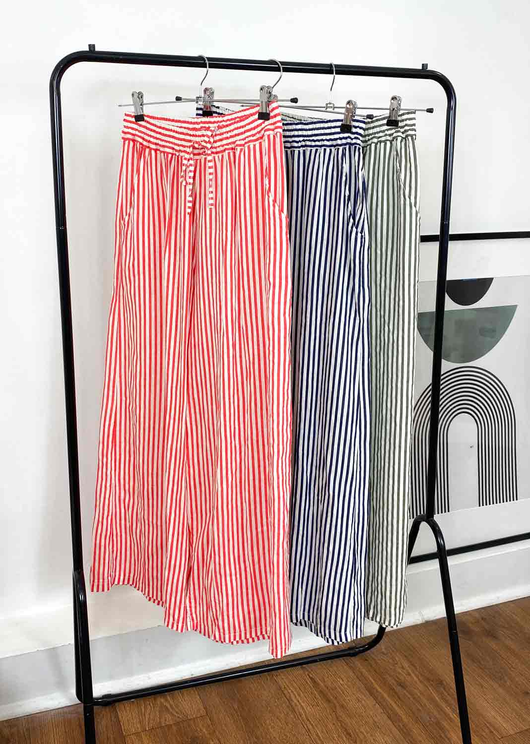Stripe Linen Palazzo Pants in Red