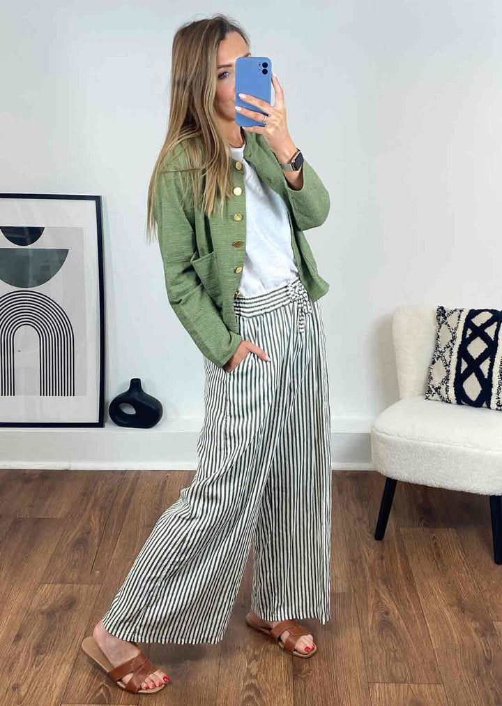 Stripe Linen Pants in Khaki