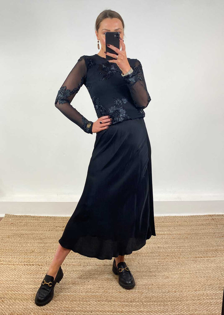Applique Sheer Top Black