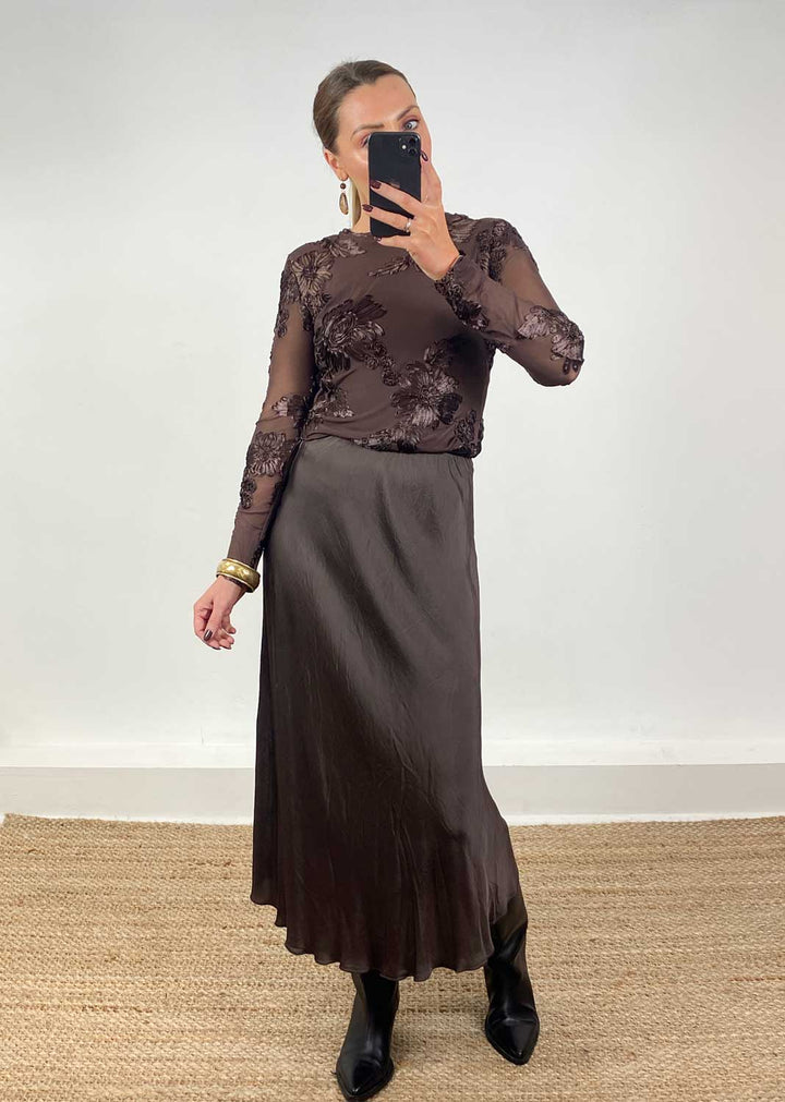 Applique Sheer Top Brown