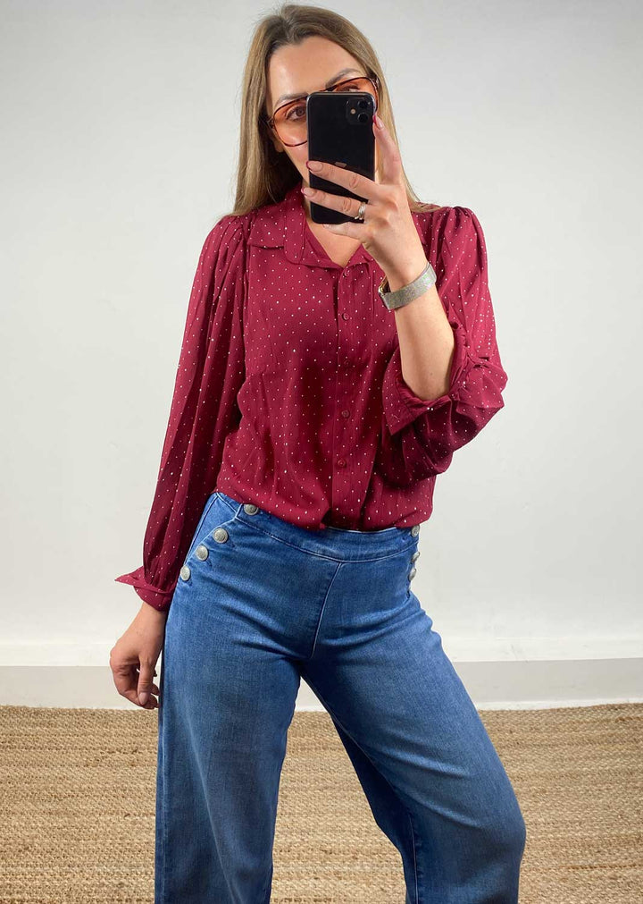 Lara Studded Blouse Burgundy