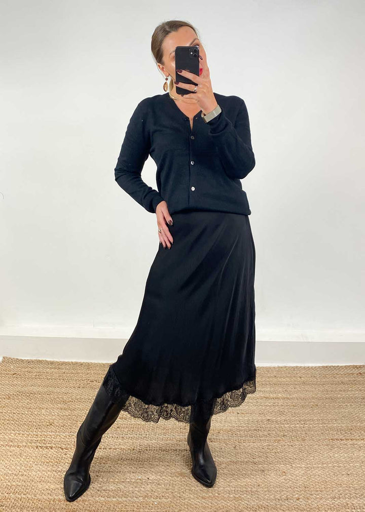 Serena Lace Slip Skirt Black