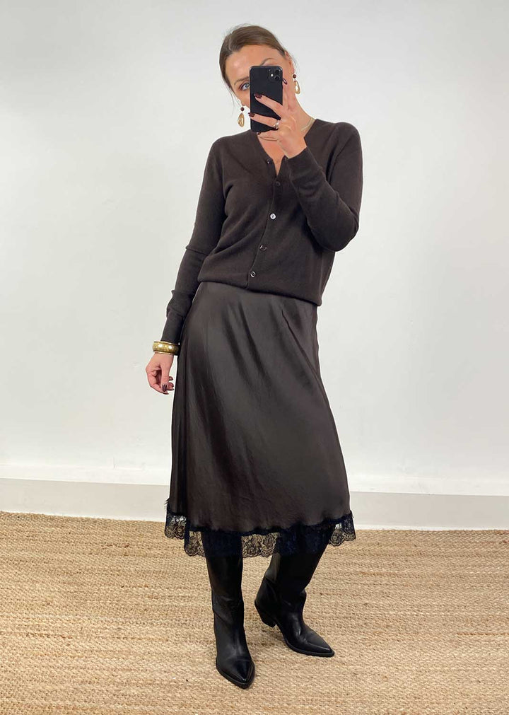 Serena Lace Slip Skirt Chocolate