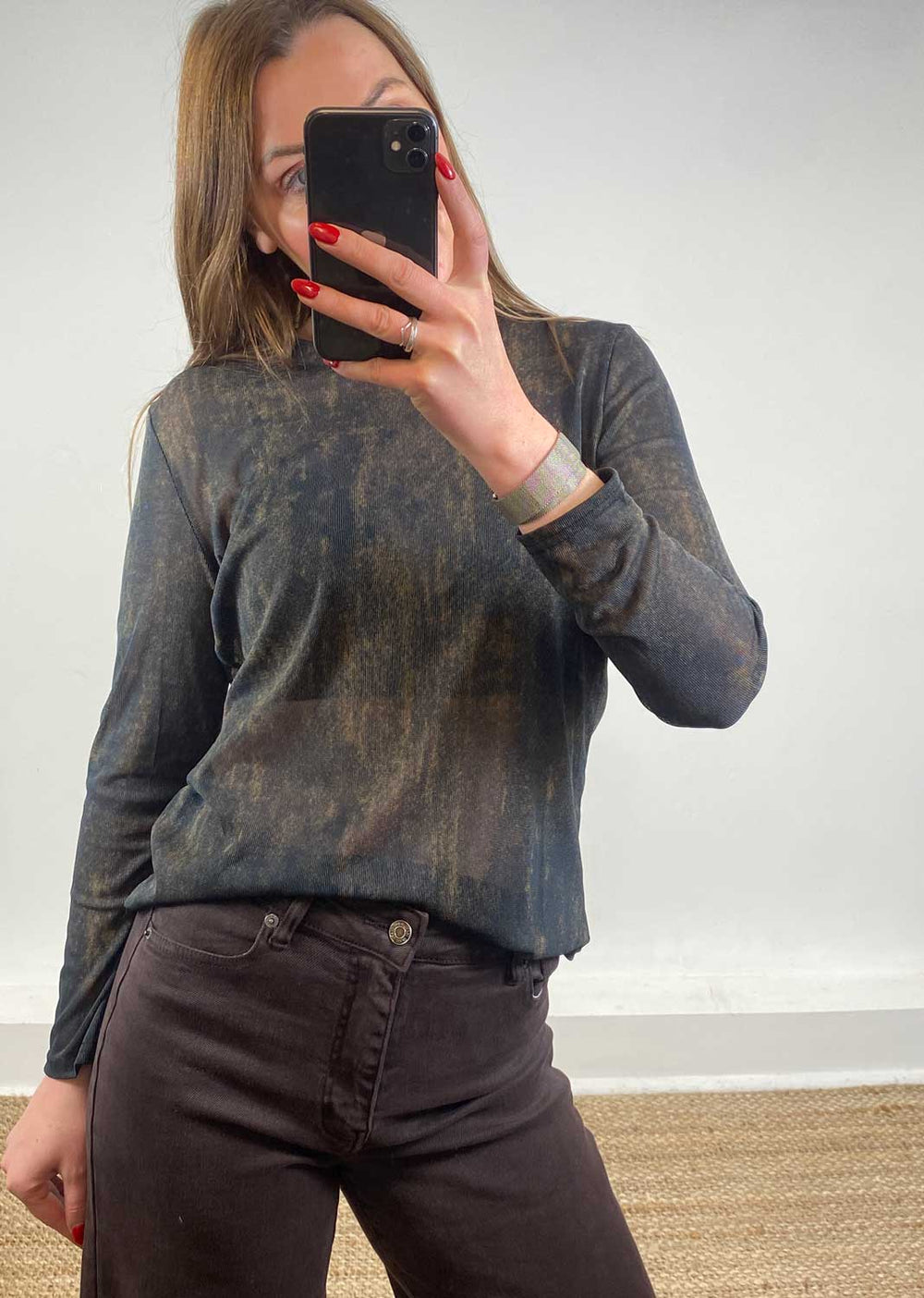 Black mesh shimmer top
