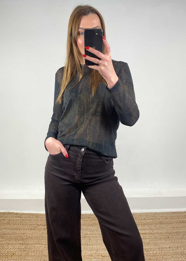 black mesh shimmer top