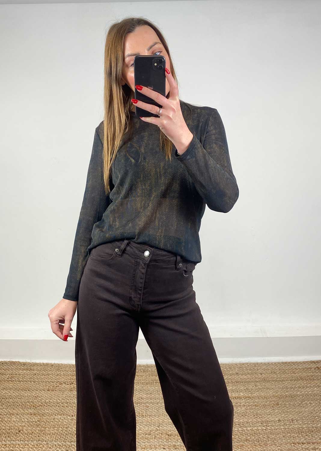 Maddie Sheer Shimmer Top Black