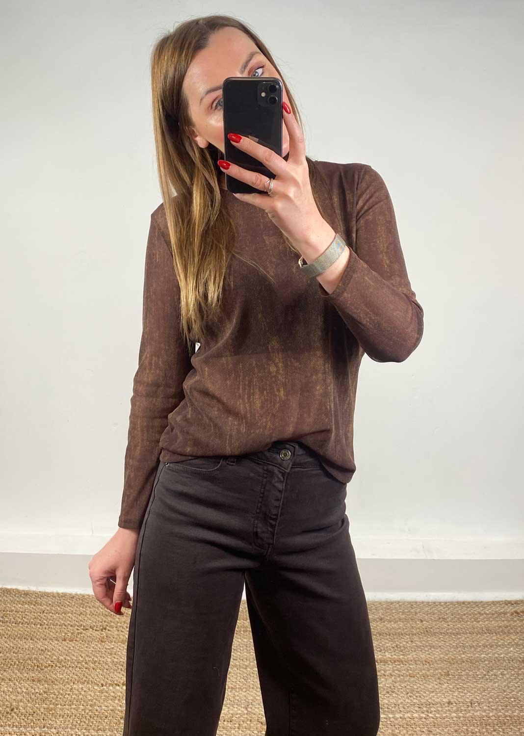 Maddie Sheer Shimmer Top Brown