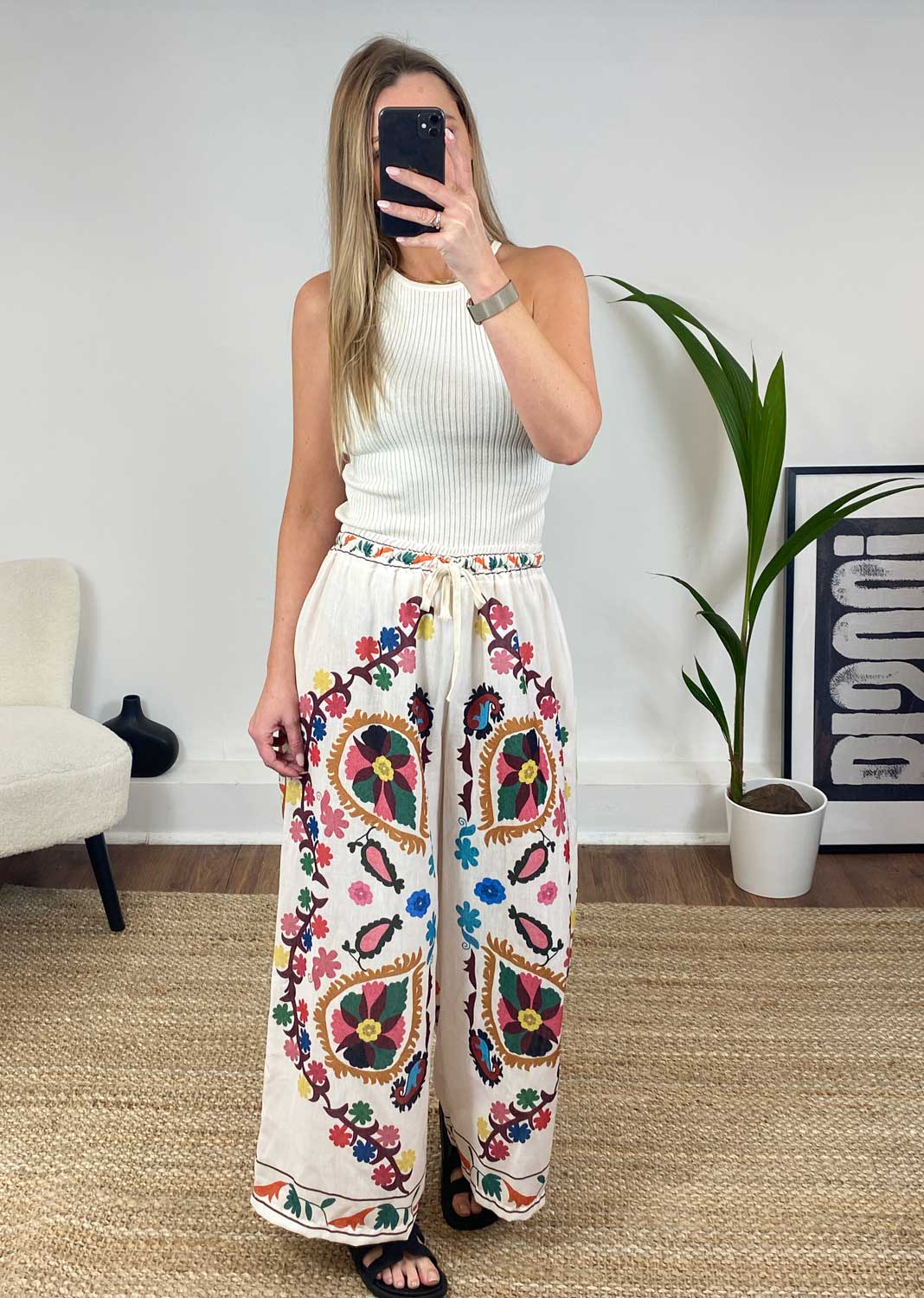 Adelina Printed Trousers in Cream