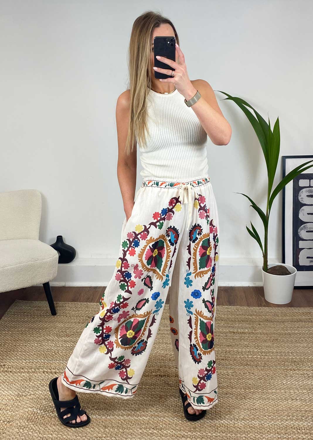 Adelina Printed Trousers in Cream