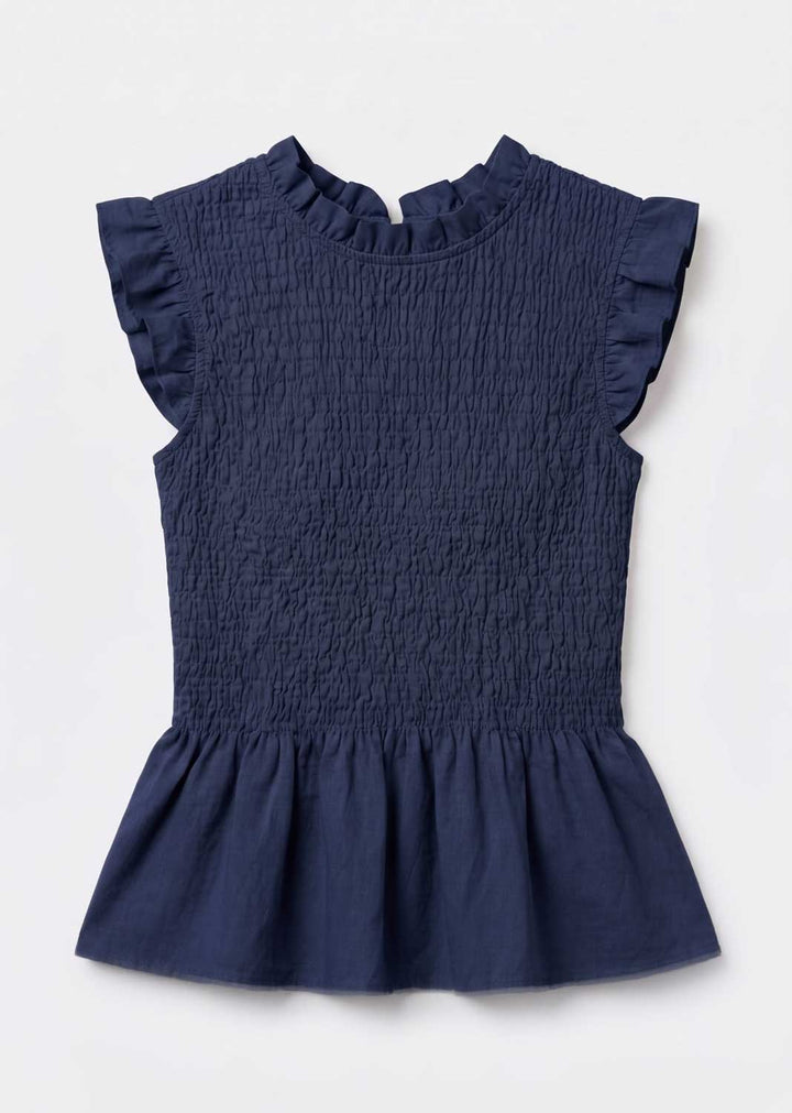 Alana Navy Shirred Top