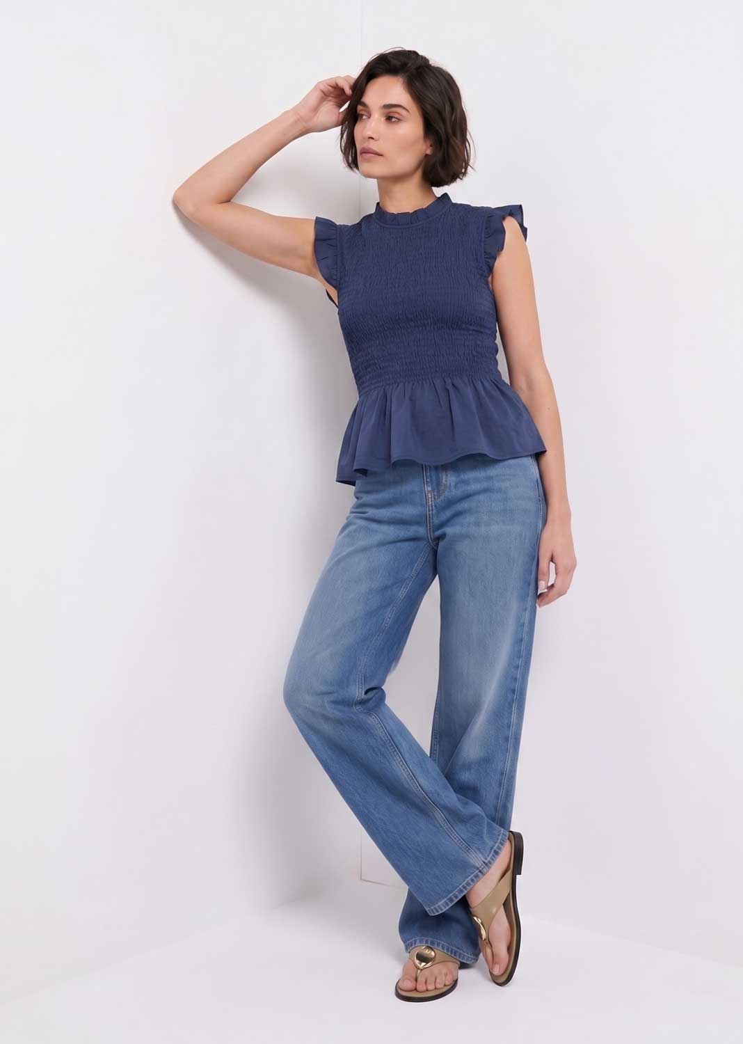 Alana Navy Shirred Top