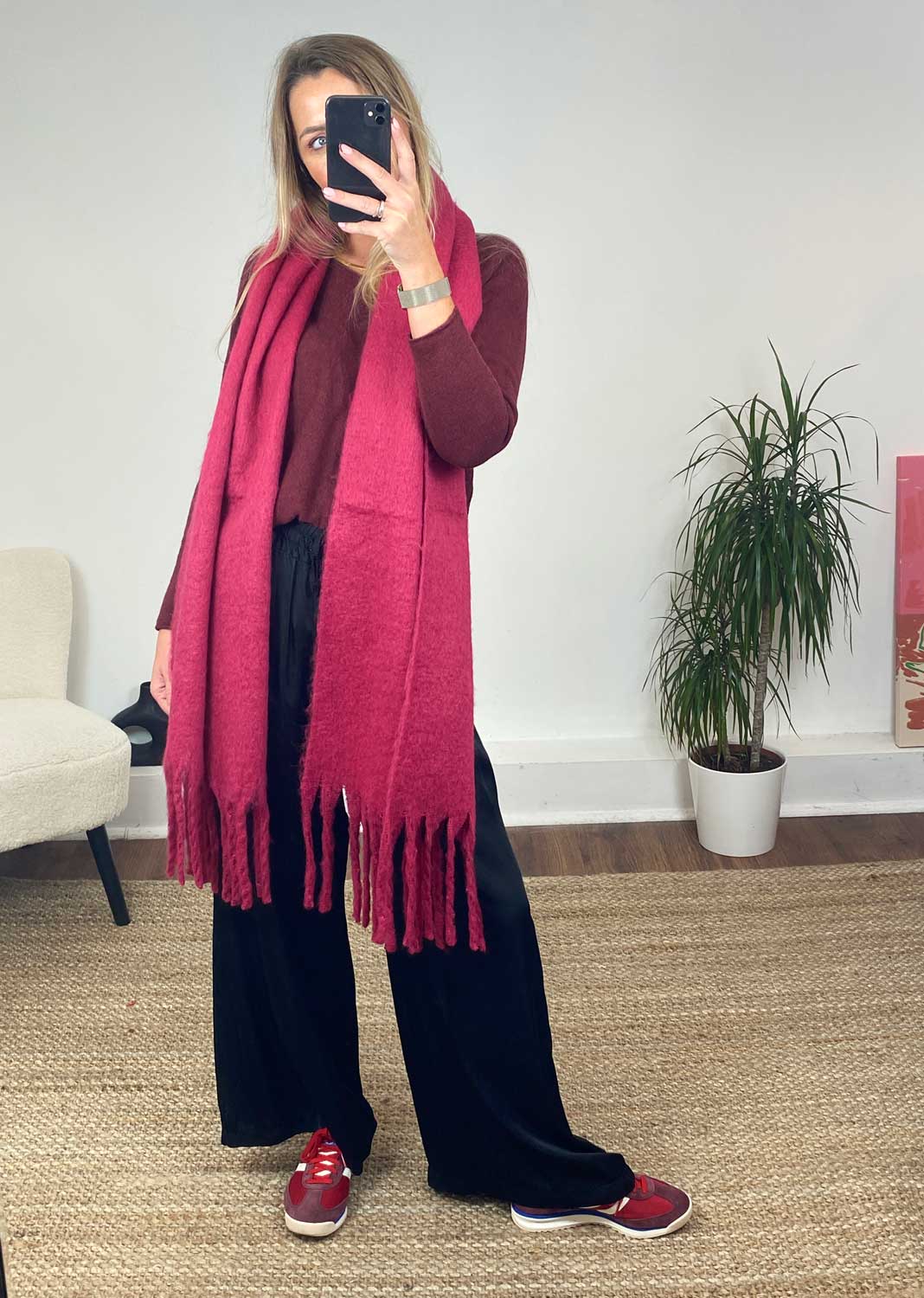 Alba Blanket Scarf in Crimson