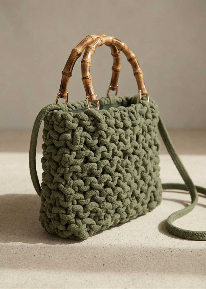 Alexa Khaki Woven Crossbody Bag