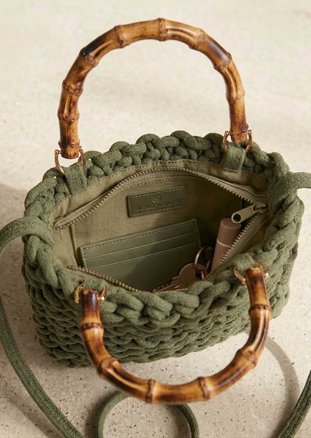 Alexa Khaki Woven Crossbody Bag