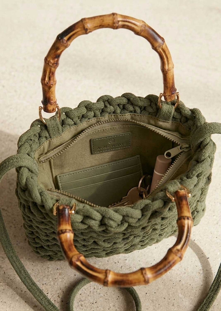 Alexa Khaki Woven Crossbody Bag