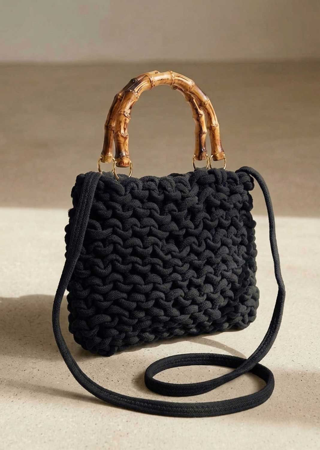 Alexa Black Woven Crossbody Bag
