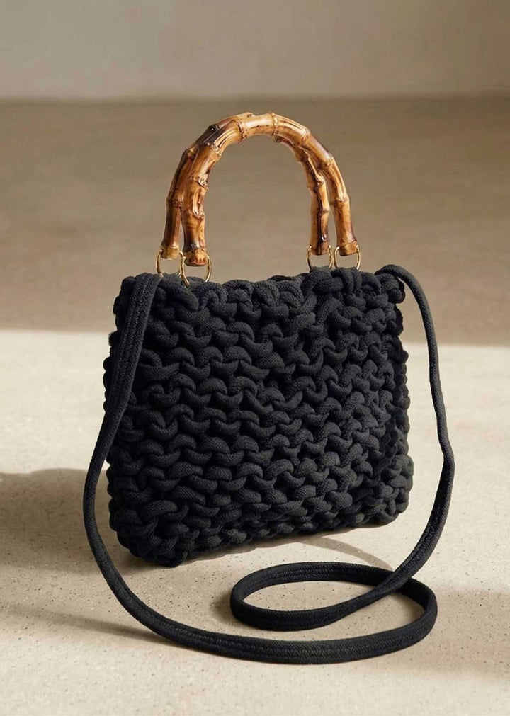 Alexa Black Woven Crossbody Bag