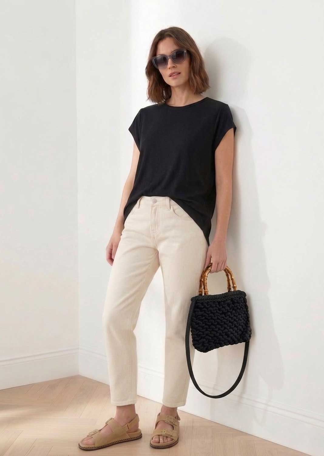 Alexa Black Woven Crossbody Bag