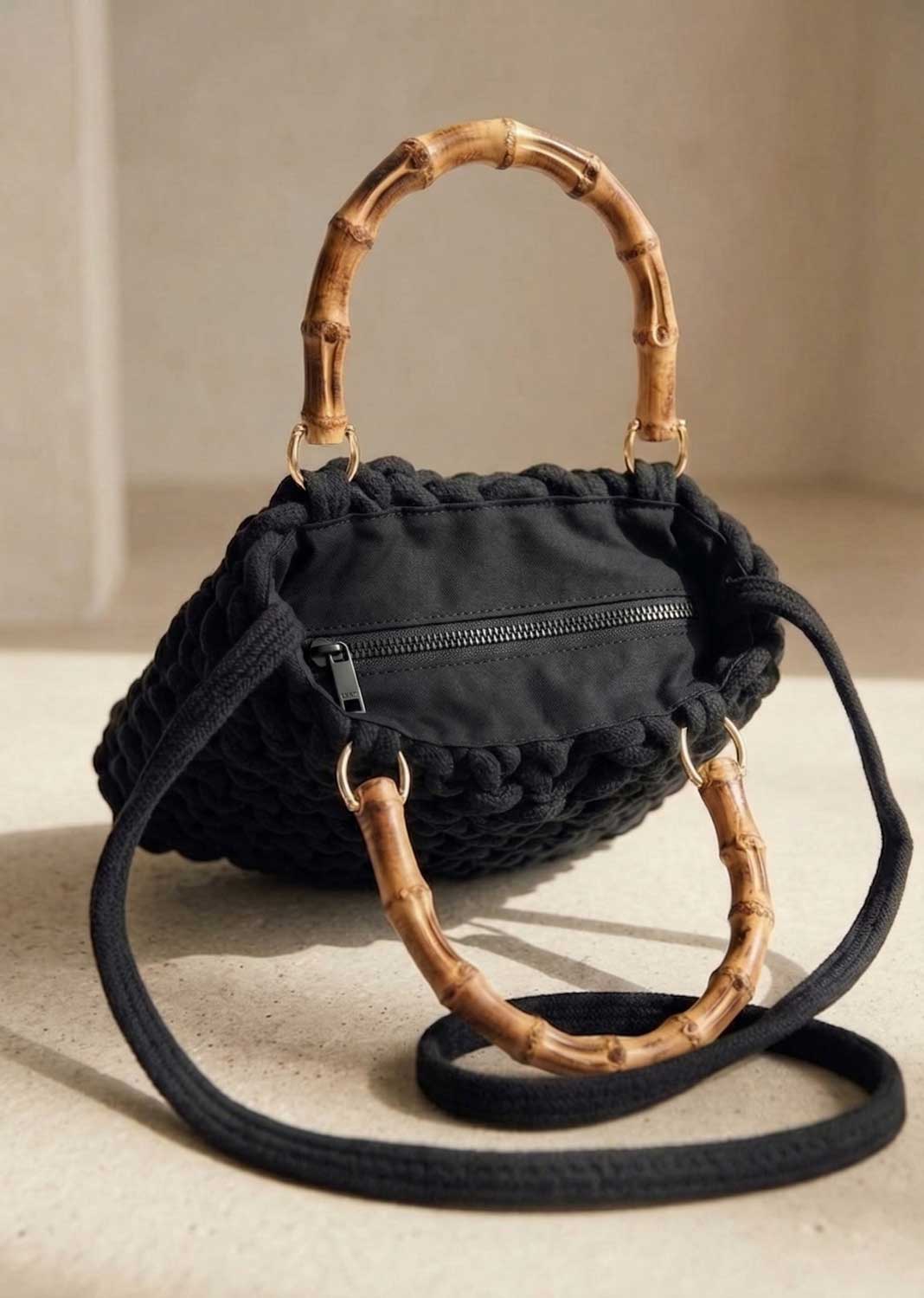 Alexa Black Woven Crossbody Bag