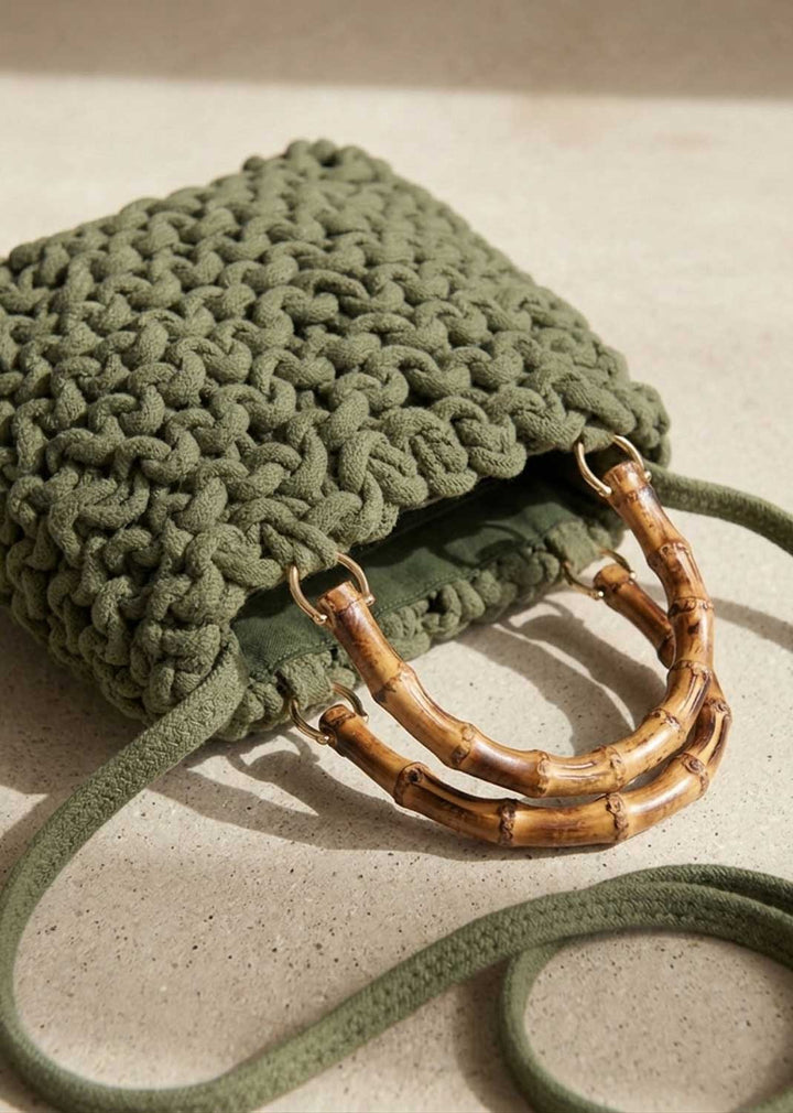 Alexa Khaki Woven Crossbody Bag