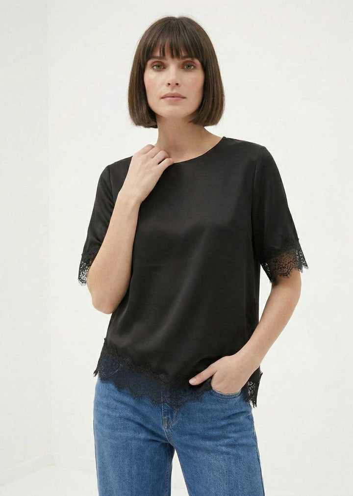 Amalia Silky Lace Asymmetric Top Black