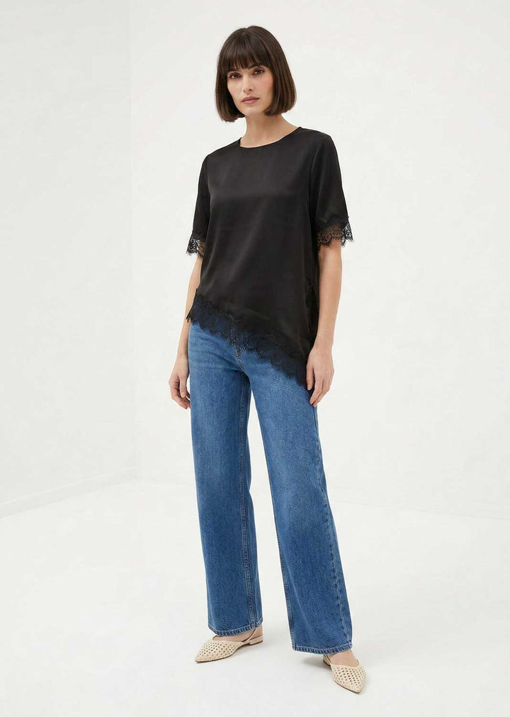 Amalia Silky Lace Asymmetric Top Black