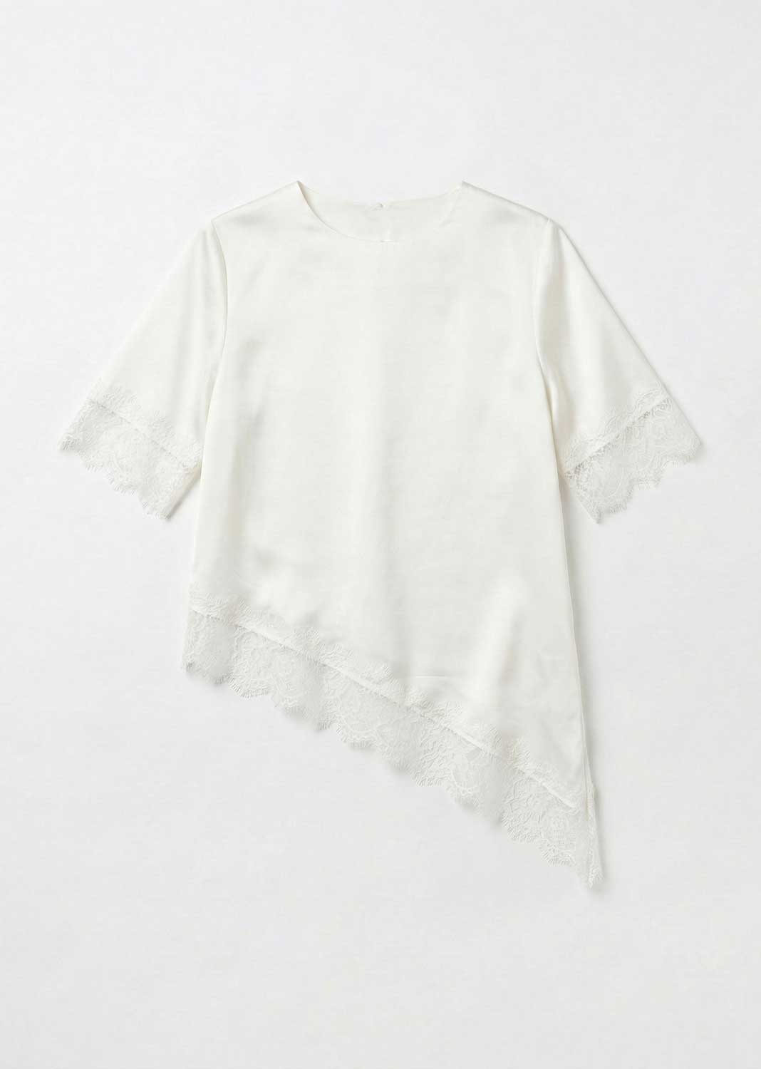 Amalia Silky Lace Asymmetric Top White