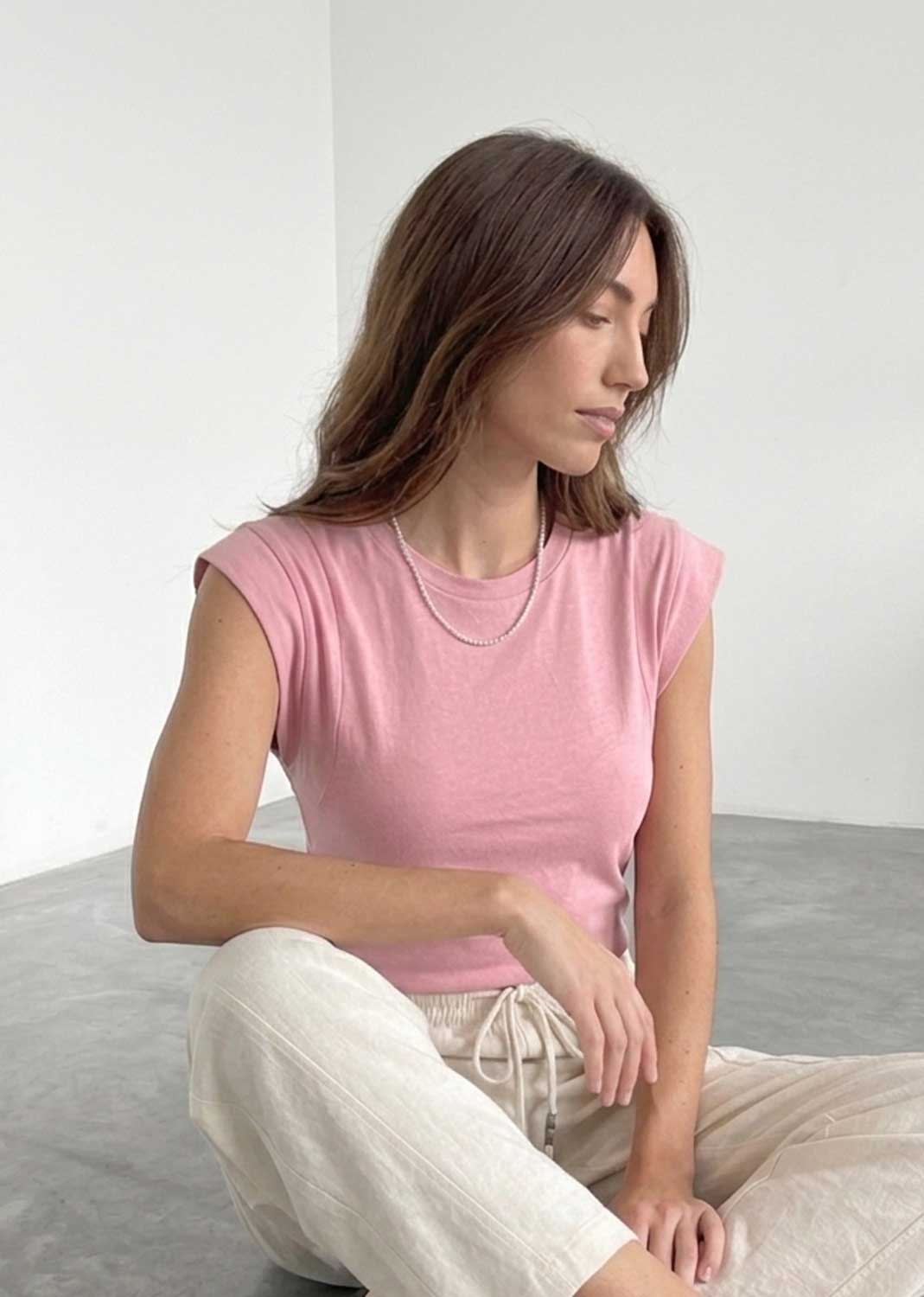 Amelia Pink Extended Shoulder Tshirt