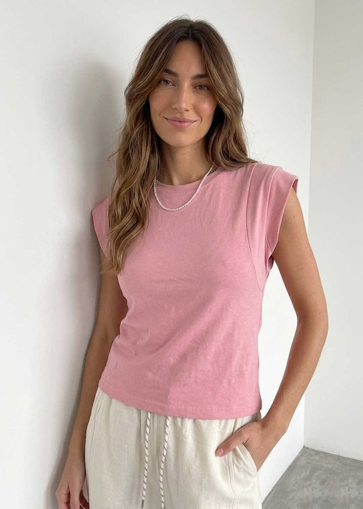 Amelia Pink Extended Shoulder Tshirt