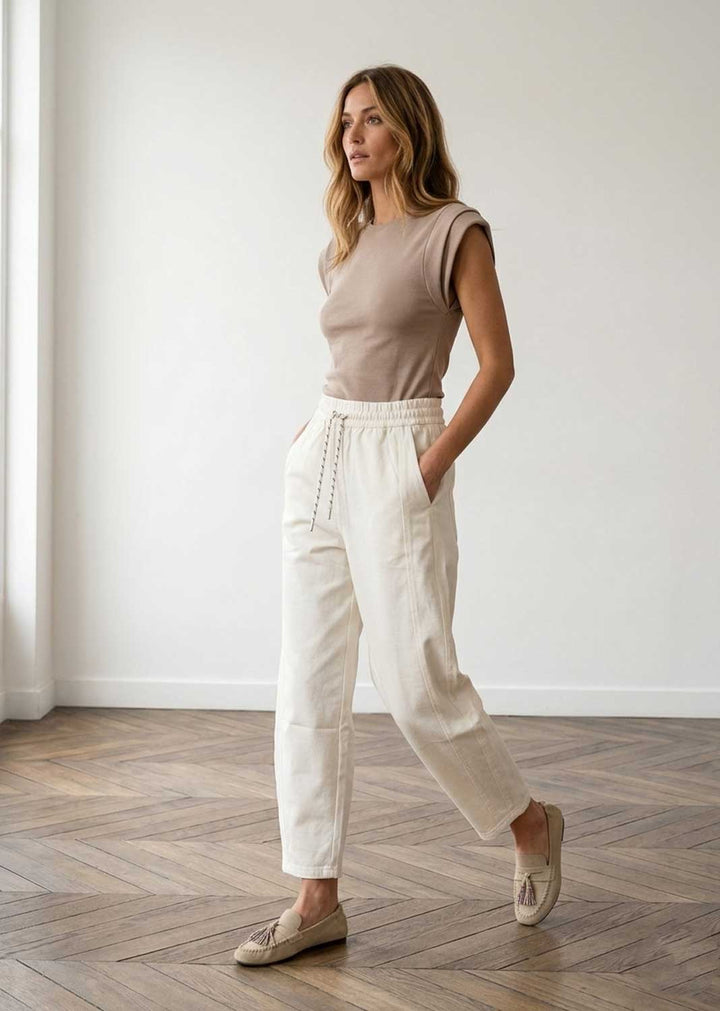 Amelia Taupe Extended Shoulder Tshirt
