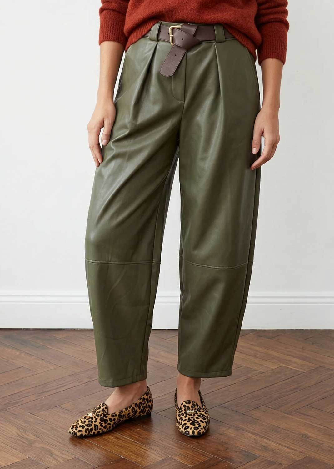 Amara Leather Look Barrel Pants