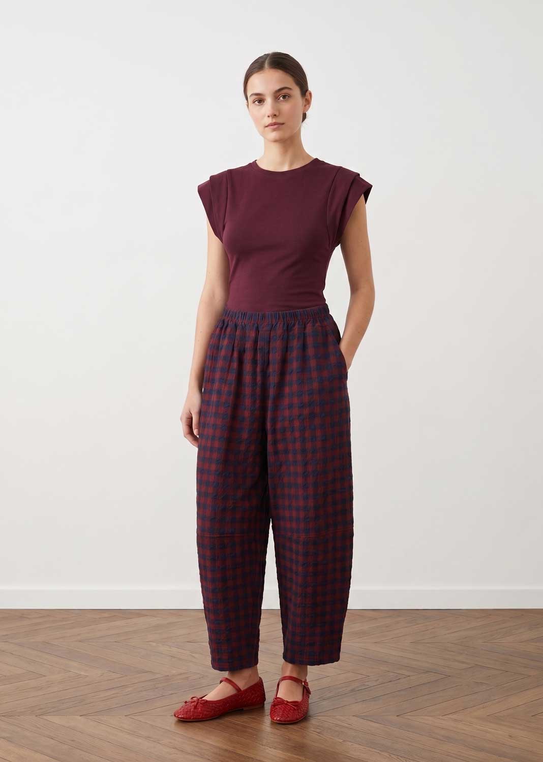 Amelia Burgundy Extended Shoulder Tshirt