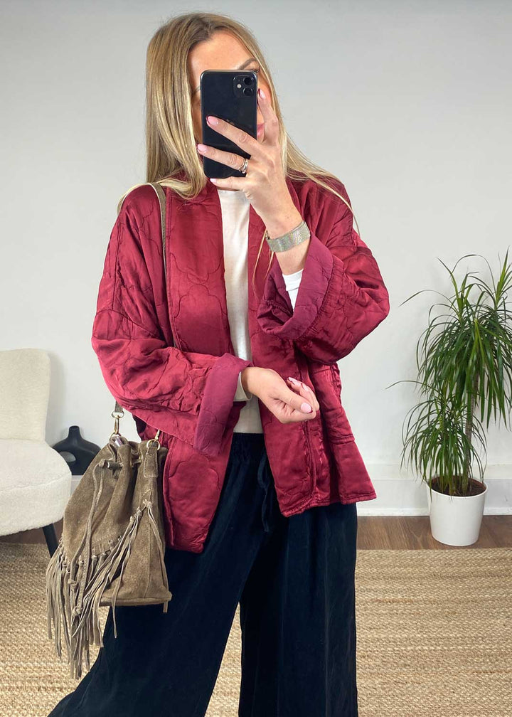 Amina Silk Quilted Jacket in Burgundy