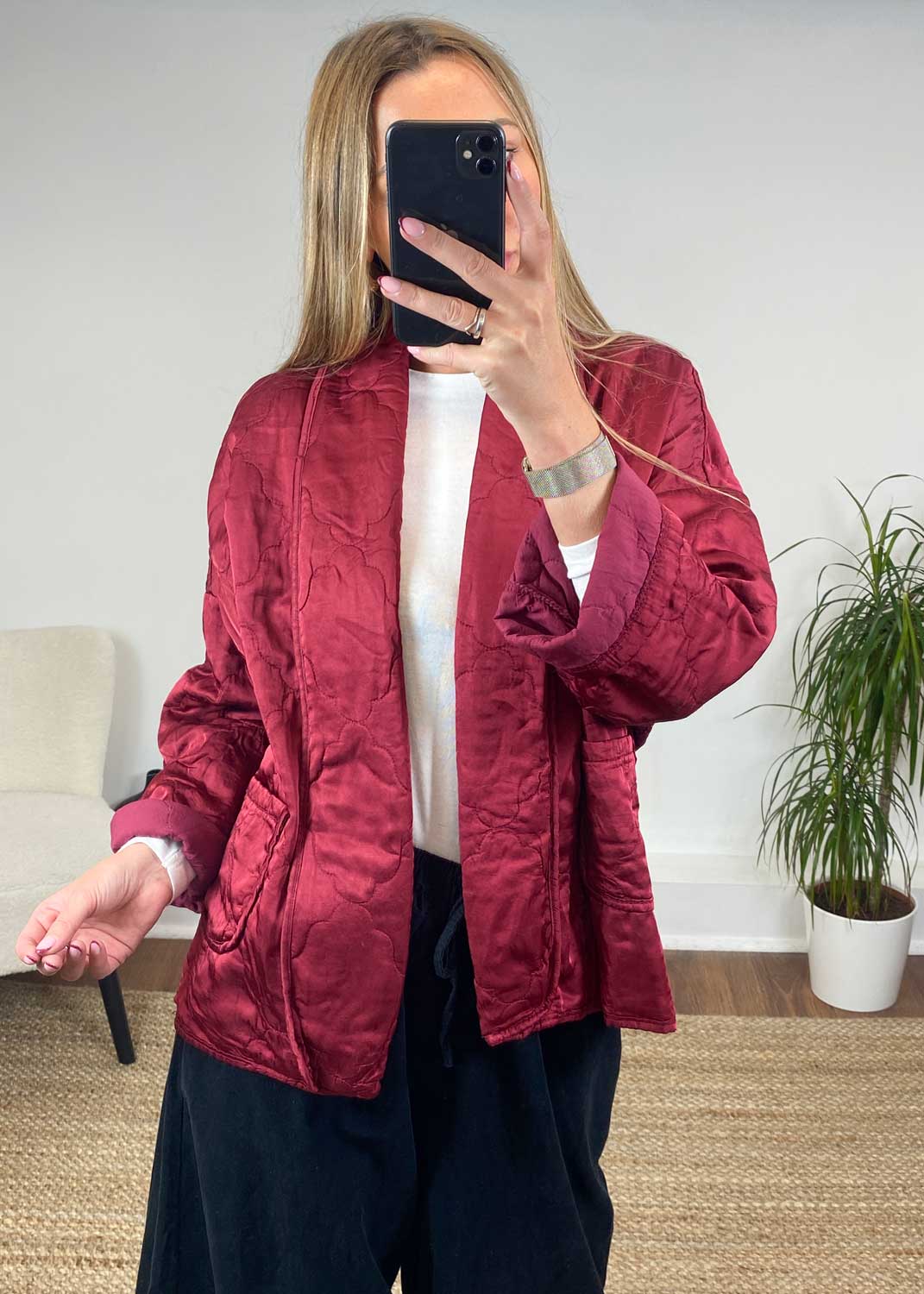 Amina Silk Quilted Jacket in Burgundy