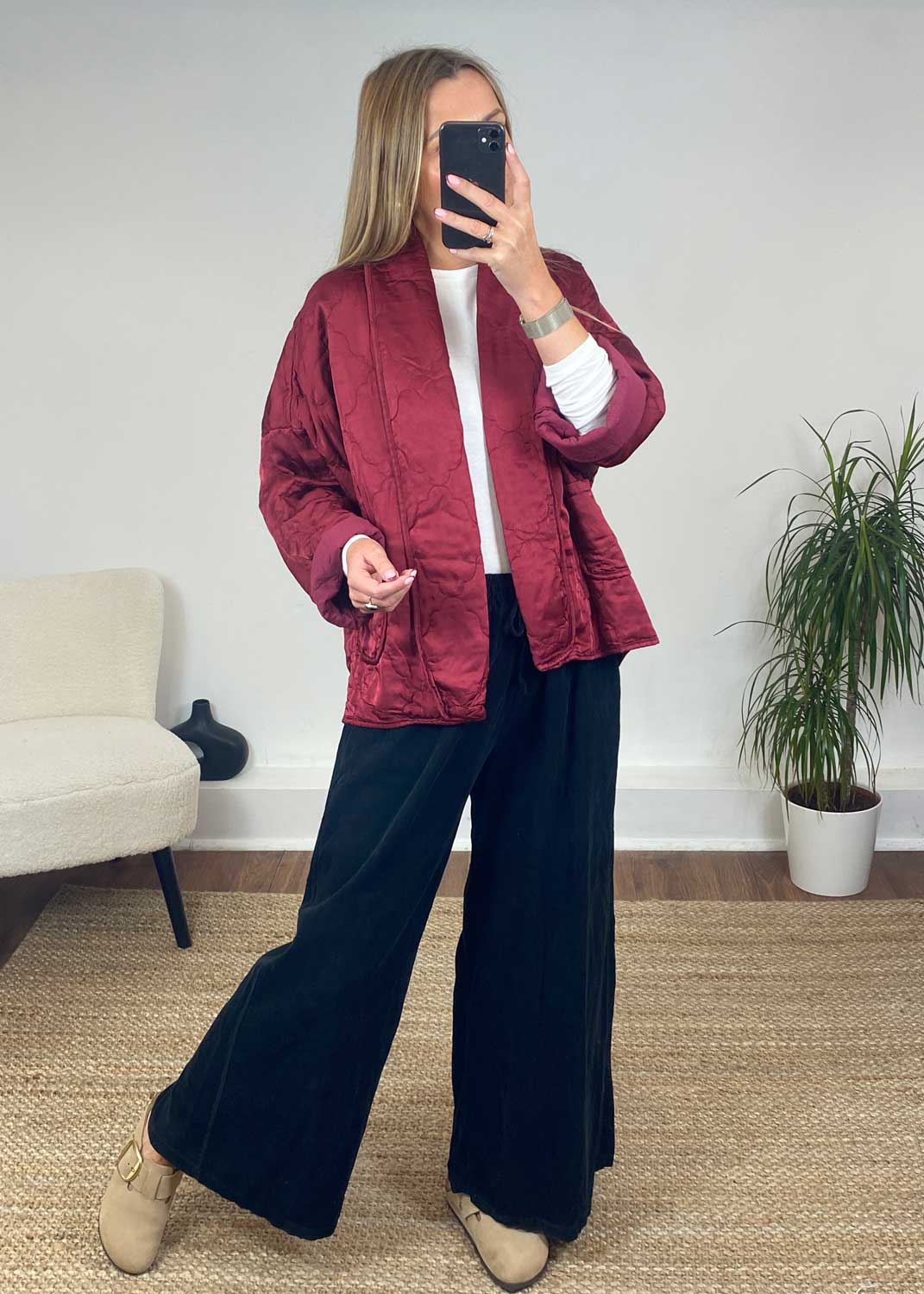 Amina Silk Quilted Jacket in Burgundy