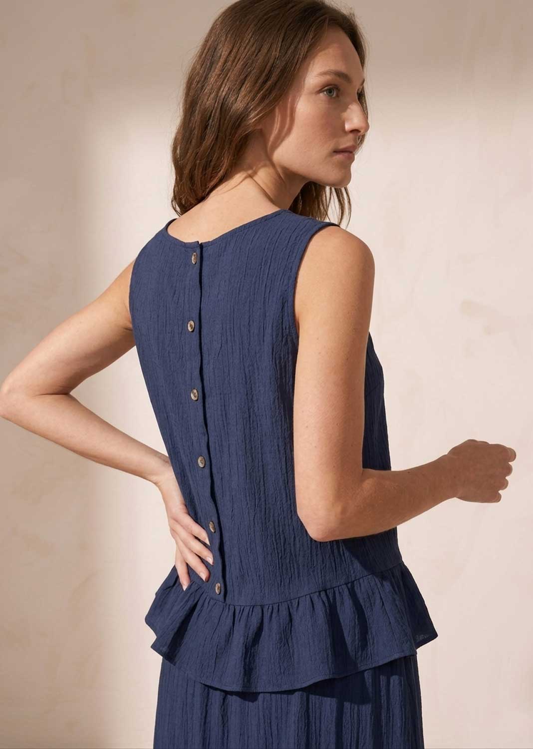 Arden Navy Button Back Swing Top